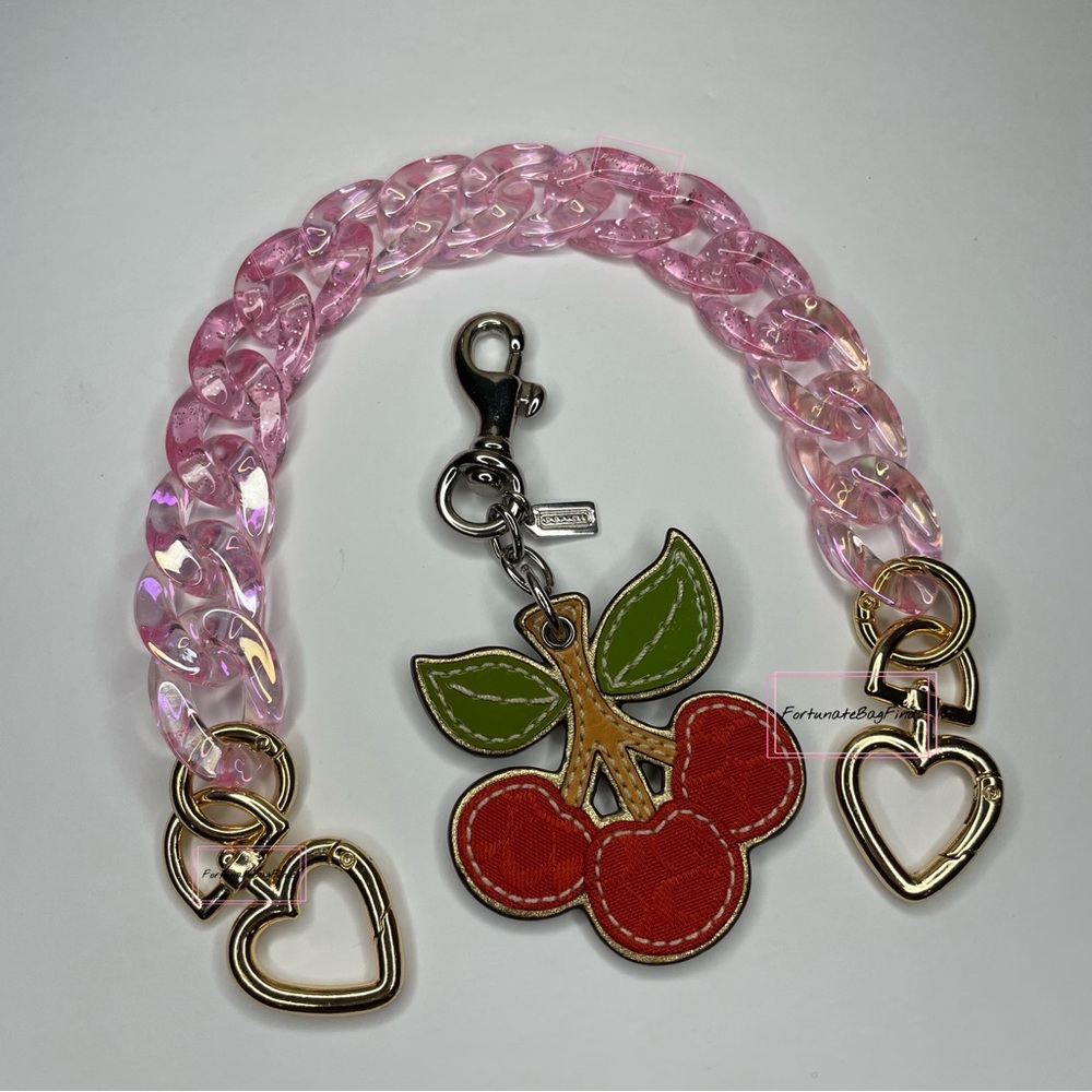Coach Set Heart Cherry Print Heart Crossbody Triple Jacquard Cherry Charm Chain - Picture 5 of 15